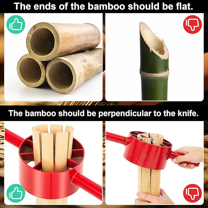 8 Cut Bamboo Splitter 5.5 Inch Bamboo Split Steel Manual Dividing Splitting Tool with Both Side Handle Blade for Farm Backyard Workplace, Easy to Use, Red