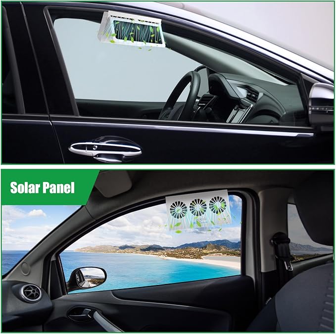 2 Pack Solar Powered Car Exhaust Fan 3 Fans Car Window 4500 RPM Air Vent Radiator Solar Energy Cooling Vent Exhaust for General Types(Rechargeable & Solar 3 Fans,White)