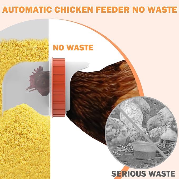 Automatic Chicken Feeder No Waste 25 Pounds 4 Ports Metal Poultry Feeder with Latch & Handle for Chickens Bantams Pheasants Poultry Coop Weatherproof