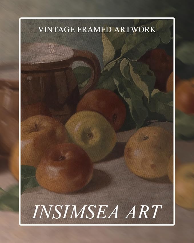 InSimSea Framed Canvas Wall Art Vintage Aesthetic Room Decor, Harvest Apples Still Life Oil Painting Artwork Abstract Wall Pictures Prints, Farmhouse Fruit Shelf Decor Bedroom Kitchen 8x10in