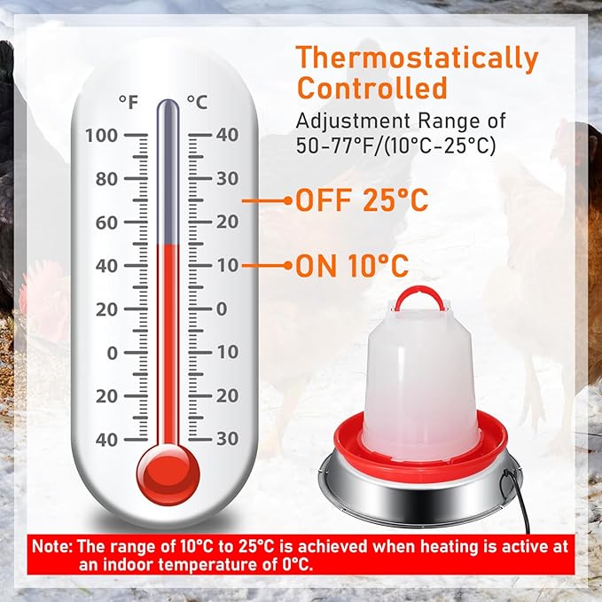Large Chicken Water Heater Base, 15" Metal Heated Chicken Waterer 5 Gallon, Freeze Proof Chickens Coop Winter Deicer Heated Base, Poultry Drinker Heater Base for Outdoor Coops & Cold Winter