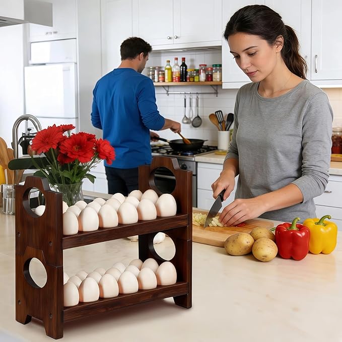 Wooden Egg Holder Fresh Egg Holders Stackable Wooden Egg Storage & OrganizerCountertop Firewood Egg Collecting Rack for Gathering Fresh eggs 36 eggs, Home Kitchen Organizer, Set of 2 PCS