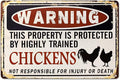Funny Chicken Coop Sign - "Warning: Property Protected by Chickens" Decorative Metal Sign for Farm, Home, or Garden 12" * 8" (219)