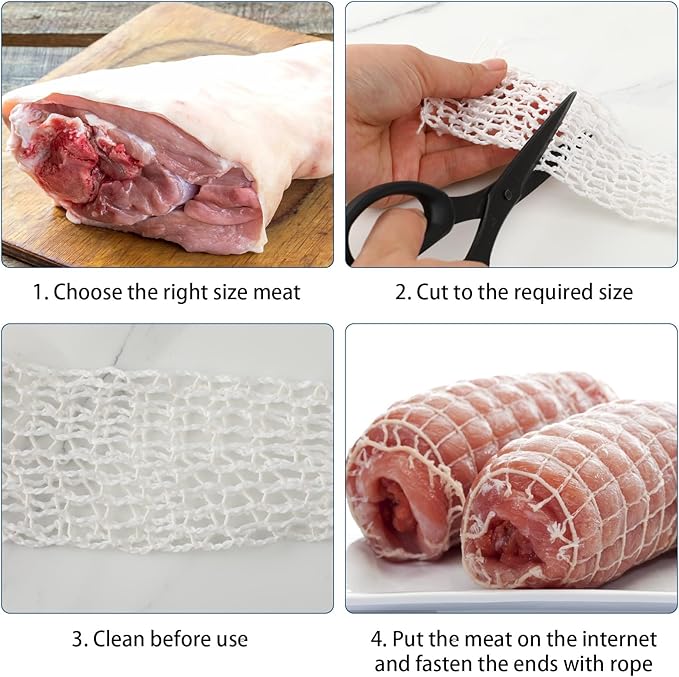 Meat Netting, 16.4ft Butchers Twine for Cooking Meat, Butchers Twine Roll Size 18 Meat Netting Smoked Meat Poultry Ham Beef Netting for Cooking, Sausage Making