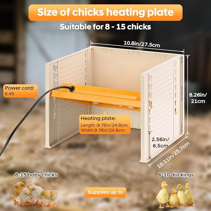 Brooder Plate for Chicks, 25W Heat Plate with Temperature Control, 9.76" x 9.76" Brooder Heater Adjustable Height and Angle, Chick Warmer Brooding Heating Plates for Baby Chicken Poultry Duck