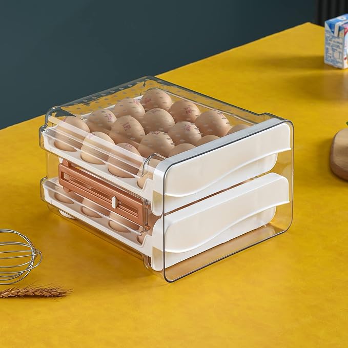 Sooyee 32 Capacity Egg Holder for Refrigerator with Time Scale,Egg Container for Refrigerator,2 Drawers Egg Storage Container/Organizer/Bin