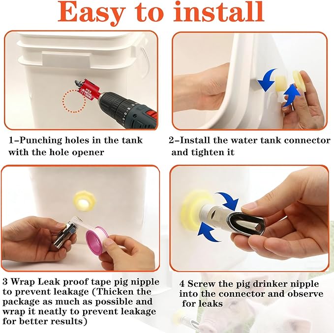 5-Pack Pig Water Nipple，Pig Nipple Waterer for Barrel Kit，Automatic Pig Nipple Drinkers Kit，Piglets Nipple Feeders ，Hog Feeder Nipple