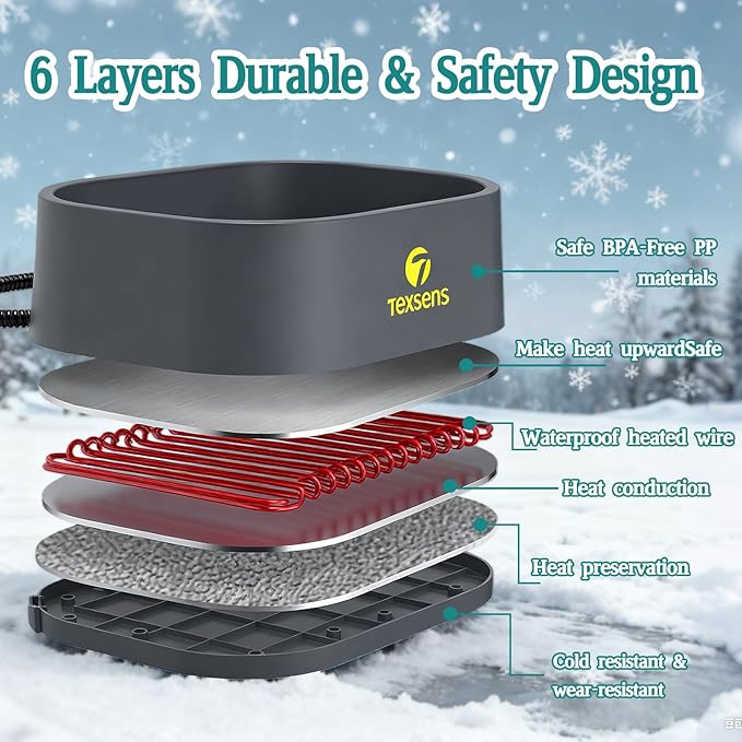 Heated Water Bowl for Large Dogs - 0.93 Gallon/118 OZ - Outdoor Pet Thermal Bowl with Chew-Proof Cord - Provides Drinkable Water in Winter - Suitable for Multi-Pets, & Cats, Chickens, Birds