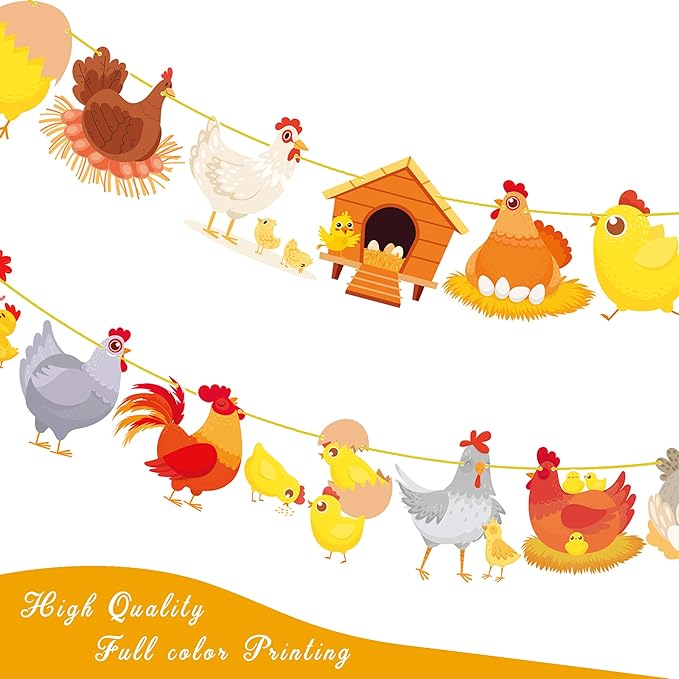 Chicken Party Banners Chicken Birthday Decorations 2PCS Farm Chicken Theme Party Supplies Chick Hen Cutout Banners for Farm Rooster Animals Baby Shower Supplies