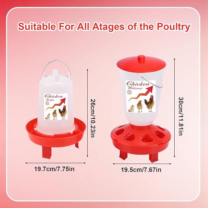 Chick Feeder and Waterer Set Top Fill 3.3LB Feeder and 0.4Gal Waterer with 3 Adjustable Heights Legs for Chicks