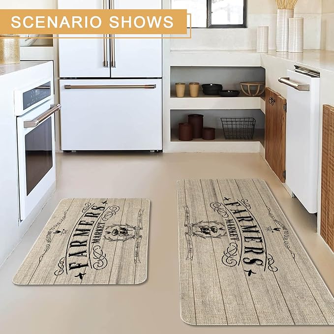 Roszwtit Farmhouse Kitchen Rugs and Mats Set of 2, Farmhouse Kitchen Mat, Seasonal Holiday Cooking Sets Low-Profile Non-Slip Floor Mats for Home Kitchen Decor - 17x29 and 17x47 Inch