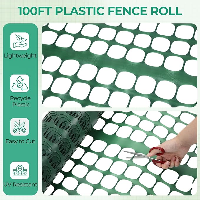 Ohuhu Plastic Garden Fence Safety Fence, 4'x100'/15LB Heavy Duty Reusable Netting Plastic Mesh Fence Roll, Temporary Fencing for Animal Barrier Pool Fence Snow Fencing for Poultry Rabbits Chicken Dogs
