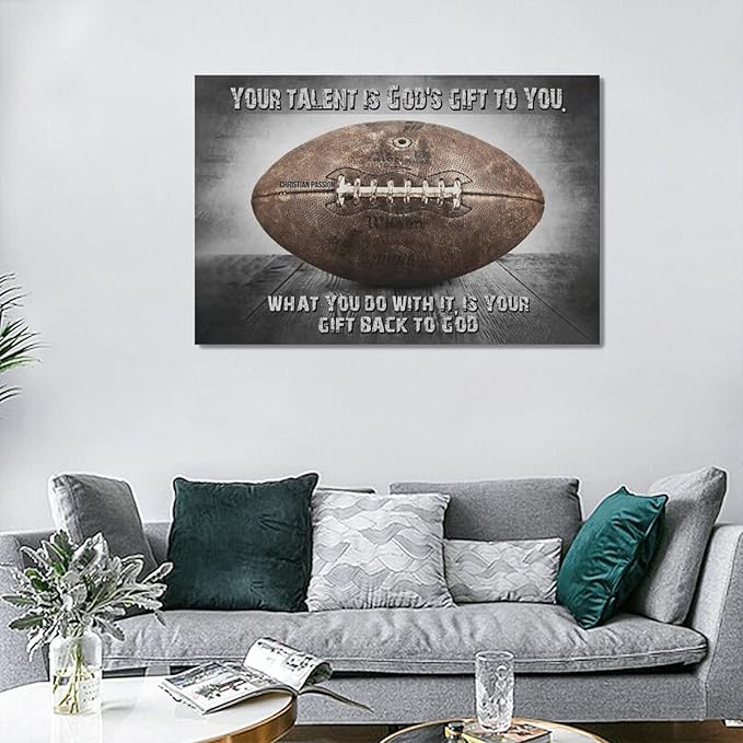 Vintage Football Sport Poster Wall Decor Inspirational Quotes Rugby Pictures Canvas Prints Framed Artwork Home Decor For Boys Room Bedroom Gym 24"x16"