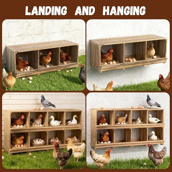 Wooden Chicken Nesting Boxes - 3 Compartment Poultry Nest Box, Lightweight, Front & Rear Ventilation, Easy to Clean & Install, Wall/Floor Mount for Laying Hens Ducks