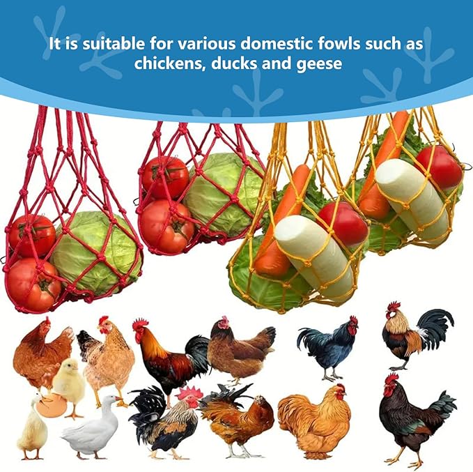 Chicken Vegetable String Bag, Hanging Feeder Toy Vegetable Rack with Hook for Chicken Cage, Poultry Fruit Rack, Cabbage Feeder 4 Sets