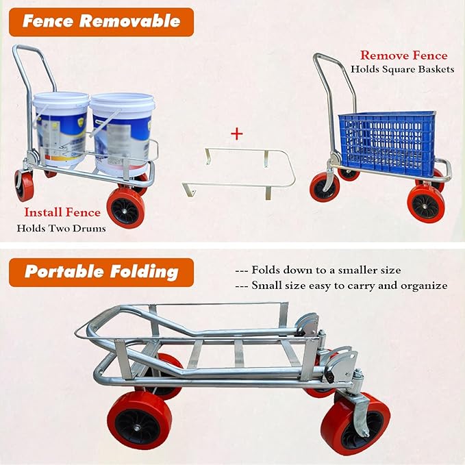 Flexible Warehouse Farming Campsites Flatbed TransportationTruck Dollys with Silent Wheels, Foldable Farm Utility Carts Trolleys 440lbs, Easy to Store