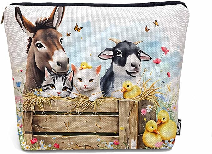 Makeup Bag Farm Animals Makeup Bags For Purse Pouch, Rustic Horse Pig Sheep Goat Calf Rabbit Travel Toiletry Bag Cosmetic Bag Makeup Bags Flax Makeup Organizer Bag Pencil Pouch For Man Woman