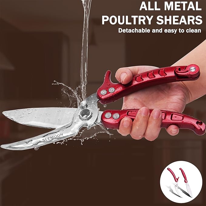 Heavy Duty Poultry Shears Kitchen Salad Scissors for Chicken Turkey Meat Herb Vegetable 2pcs set Burgundy