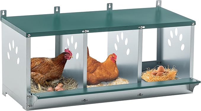 Chicken Nest Box, 3 Compartment Nesting Box, 3 Room Metal Nesting Boxes, Chicken Egg Laying Box Fit for Different Chicken Breeds