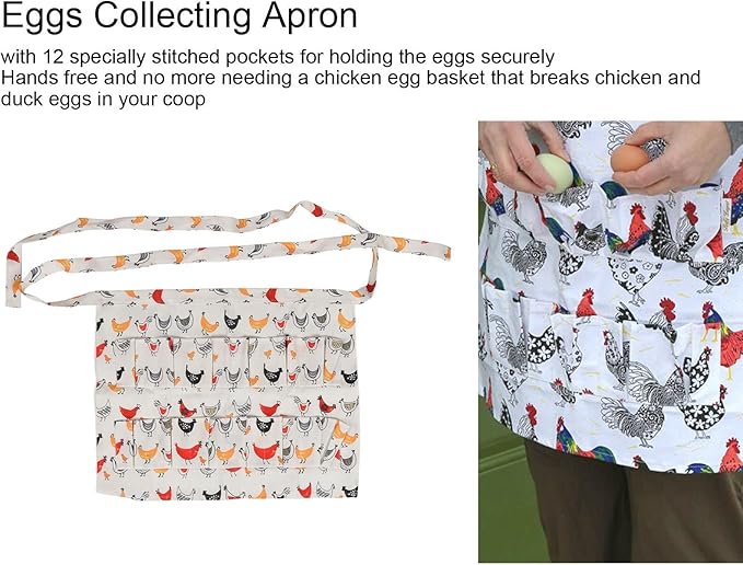 Eggs Collecting Apron for Chicken Hens Duck Goose, Adult Style L with 12 Pockets, Hands Free Egg Gathering Apron for Farm Kitchen Use, Strong Cloth Material for Safe Egg Storage (Type 7)