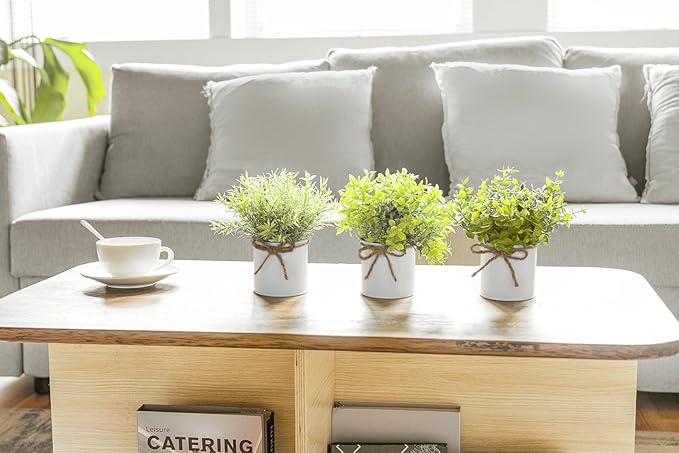Mkono Fake Plants in Farmhouse Galvanized Metal Pots Table Centerpiece Rustic Home Decor, 3 Pack Potted Artificial Plants Faux Eucalyptus for Shelf Indoor Dining Room Office