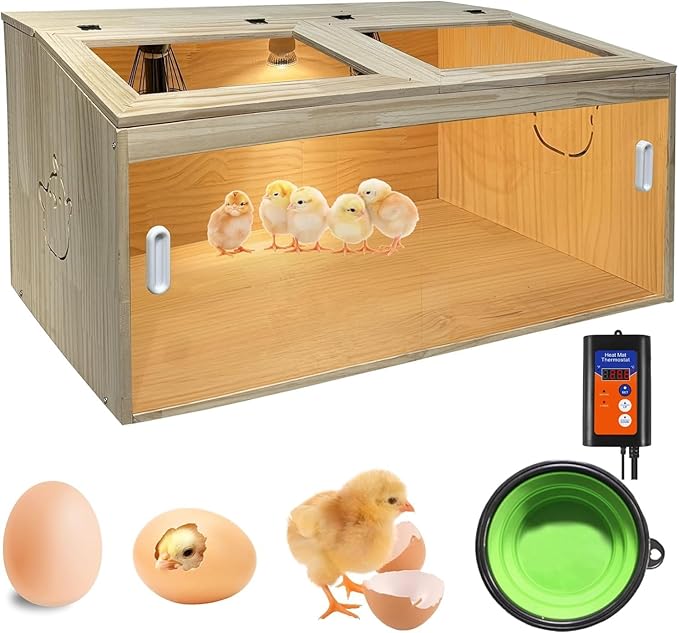 22-Piece Large Chicken Brooder Box 32", All-in-One Kit, Up to 35 Chicks Capacity, Brooder with Temp Controller, Thermometer, Chicken Brooder Box for Quail, Hamsters, Pattern A