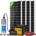 ECO-WORTHY Solar Well Water Pump Kit 24V DC Submersible Water Pump with 4pcs 100W Mono Solar Panel Lithium 30AH Battery&Controller for Well Pond Home Farm Stainless Steel- DELIVERY IN 3 PACKAGES
