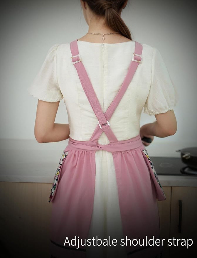 Kitchen Aprons for Women with Pockets Cute Vintage Chef Pinafore Apron for Gardening Cooking Baking Painting