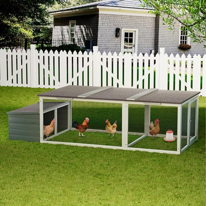 20.93ft² Large Wooden Chicken Coop Outdoor Hen House with Nesting Box & Weatherproof Asphalt Roof, Walk-in Poultry Cage with Secure Locks, Metal Mesh Run for Backyard Farm Use
