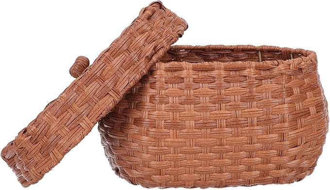 Farmhouse Egg Basket with Lid Woven Rattan Egg Holder Countertop Storage Bin Decorative Classic Rustic Basket for Kitchen Organization