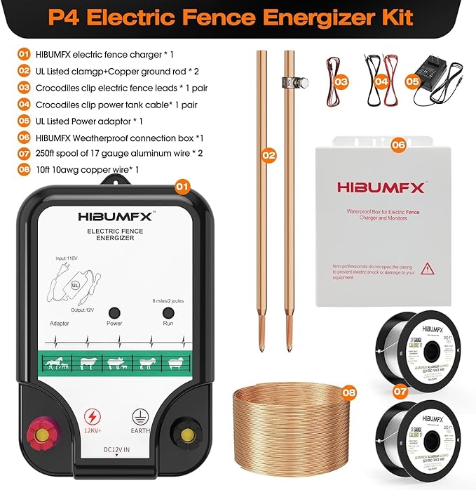 Fence Charger, Electric Fence Energizer Fencing System for Containing Dogs, Livestock and Preventing Wild Animals Intruding