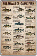 Freshwater Game Fish Chart Metal Sign Vintage Educational Wall Decor For Fishing Enthusiasts Anglers Man Cave Lake House Cabin Garage 8 x 12 Inch Home Indoor