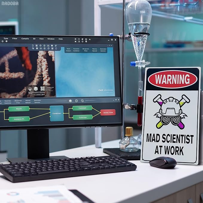 Mad Scientist Wall Decor Science Poster - 8x12" Mad Scientist At Work Warning Sign Science Gifts Mad Scientist Decor Chemistry Poster Wall Art Decor Metal Tin Sign - Aluminum Sign Science Posters