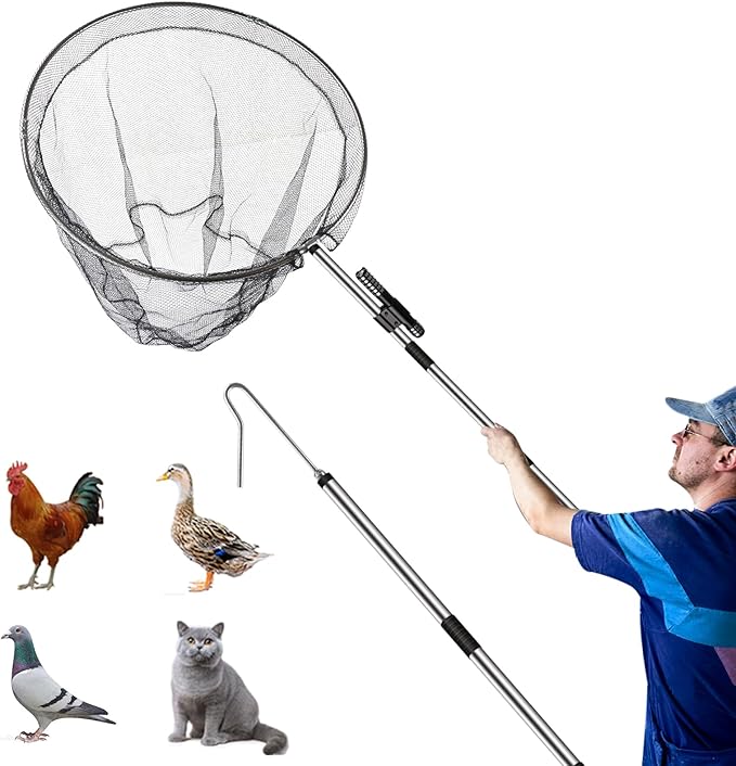Chicken Catching Net, Chicken Catcher Leg Hook with Extendable Stainless Steel Handle (28.5" to 76"), Poultry Catcher for Catching Small Animals, Duck, Goose, Bird, Skunk Bat and Fish net
