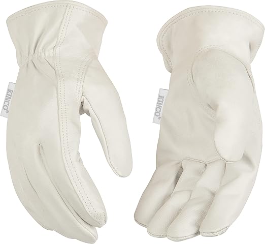 Kinco, 92W-S, Women's White Premium Grain Goatskin Leather Glove - Durable, Comfortable Out-Seam, Safety Easy-On Cuff, Anti Fatigue Design - Ideal for Gardening, Farm, Ranch, DIY, Landscaping - Small