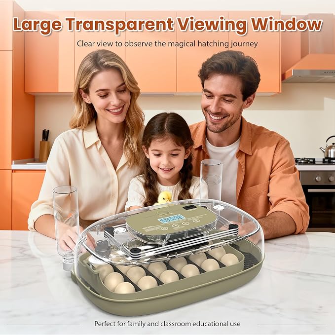 24 Egg Incubator with Humidity Display & Candler, Automatic Adjustable Turner, Temp & Humidity Control, Auto Water Refill – Large Capacity Hatcher for Chicken, Duck, Goose, Turkey, Quail