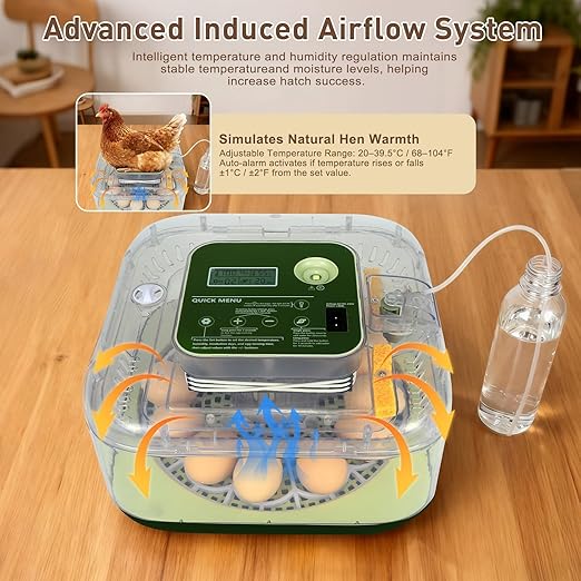 4th Gen – 12 Egg Fully Automatic Incubator, 2026 Upgraded Design, Intelligent Sensor-Based Humidity & Temp Control, Custom Hatch Days, Adjustable Auto Turnn with Auto-Stop, 360° View, Alarm, Candler