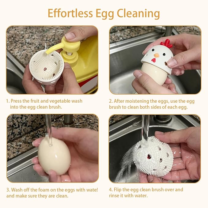 Egg Washer for Fresh Eggs, Egg Brush for Cleaning Fresh Eggs, Egg Cleaner for Fresh Eggs, Good Egg Brush, Cleaning Tools for Egg Washer -1 Pack (White)