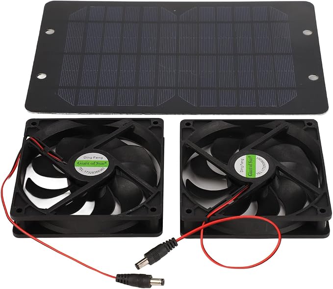Solar Panel Fans Kit, 10W 12V Solar Panel Powered Dual Fan, Portable Gable Fan, Waterproof Outdoor Solar Exhaust Ventilation Fan for Greenhouse, Chicken Coops, Shed, Dog House, Window Exhaust, RV