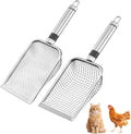 Chicken Poop Scooper, 2 Pack Chicken Coop Scoop Scoop Shovel Stainless Steel Metal Chicken Coop Cleaning Tool for Poop, Chicken Supplies, Cat Dog Rabbit Supplies(3.8mm+5.0mm)
