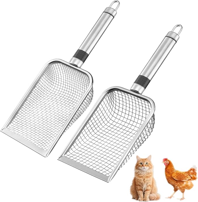 Chicken Poop Scooper, 2 Pack Chicken Coop Scoop Scoop Shovel Stainless Steel Metal Chicken Coop Cleaning Tool for Poop, Chicken Supplies, Cat Dog Rabbit Supplies(3.8mm+5.0mm)