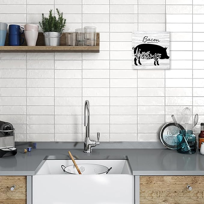 Country Kitchen Wall Decor Home Decor Farmhouse Rustic Pig Kitchen Sign Floral Decorations For Home Yard Patio 8×8 Inches Tin Sign