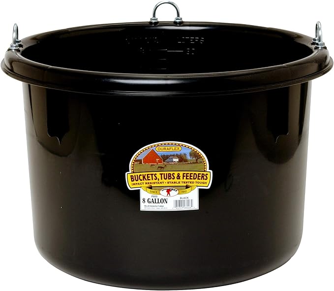 Little Giant® Plastic Round Feeder | Feed Bucket for Livestock | Ultra Durable Round Plastic Bucket | Made in USA | 8 Gallon | Black