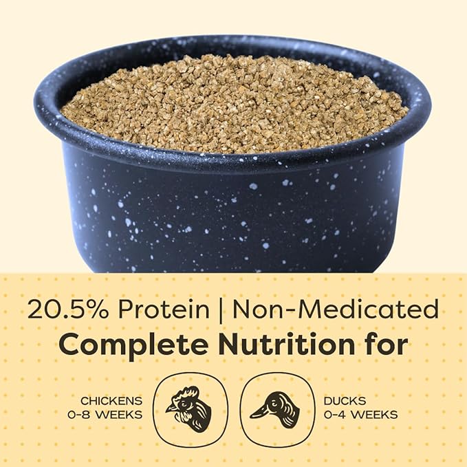 Scratch and Peck Feeds Whole Grain Starter Crumbles Chicken and Duck Feed - 25 lbs Bag - Corn-Free and Soy-Free - 20.5% Protein, Certified Organic and Non-GMO Project Verified Chicken Food