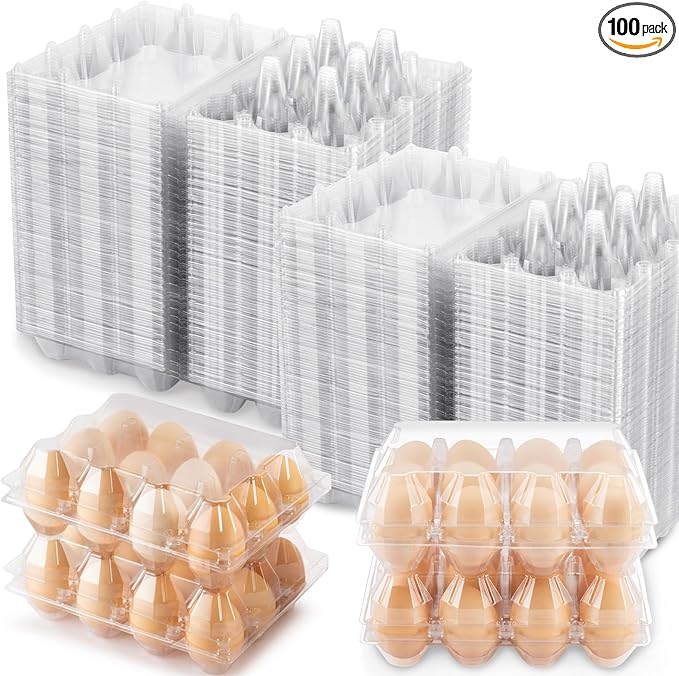100 Packs 12 Count Clear Plastic Egg Cartons, 3 * 4 Grids Design, Perfect for Family, Farm, Markets, Display(Large)