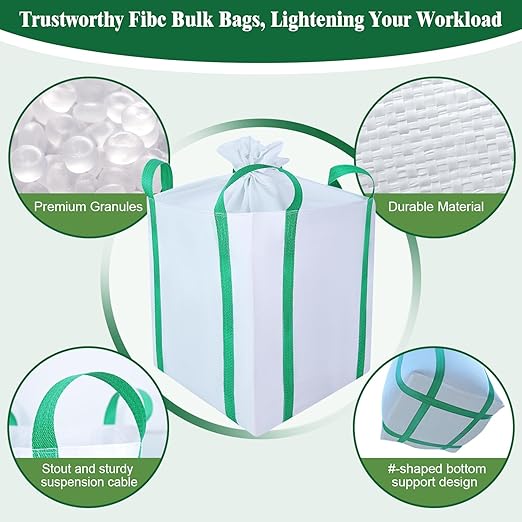 2 Pack 2 Ton FIBC Bulk Bag,35"L x 35"W x 43"H,4400lbs SWL,Woven Polypropylene Heavy Duty Bulk Bags,Duffle Top Flat Bottom for Industrial Agriculture Large-scale Storage Construction Debris