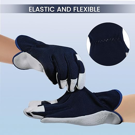 Gardening Gloves, Garden Gloves for Women and Men, Thorn Proof Working Gloves, Durable Leather Work Garden Gloves for Yard & Outdoor Work, Blue, S