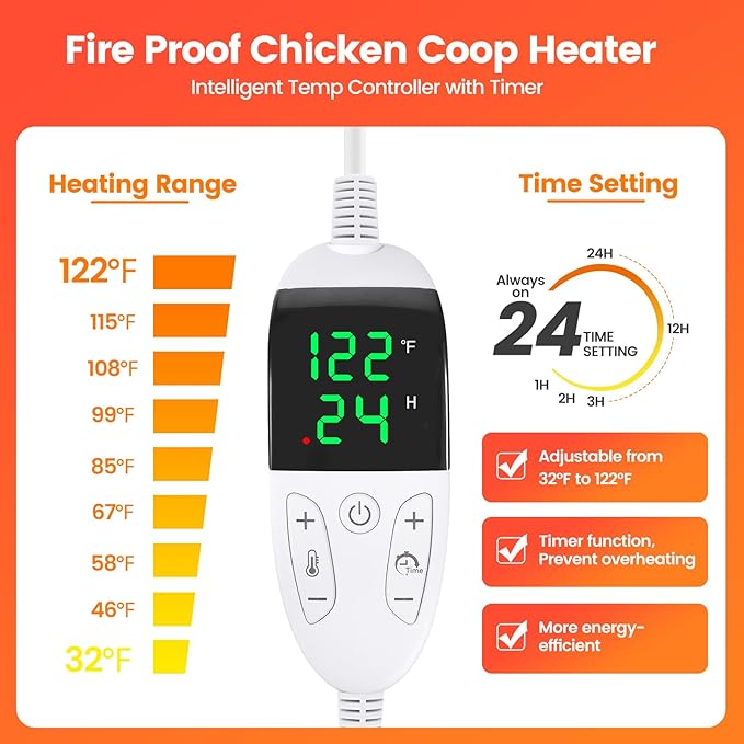 Heated Chicken Perch for Winter Thermo Heated Roosting Bar for Chickens Adjustable Temperature Heated Perch for Chicken Prevents Frozen Toes, Overheat Protection Chick Warm Coop Accessories