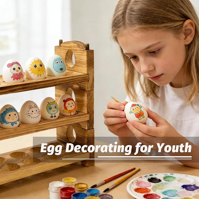 Egg Holder Countertop Farmhouse Decor - Wooden Fresh Eggs Storage for Counter - Pine Wood Egg Organizer Tray Racks