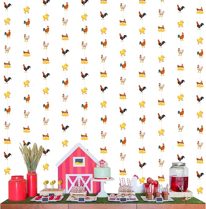 Sursurprise Chicken Party Decorations, 8PCS Chicken Garlands Hanging Streamer, Farm Birthday Party Supplies, Chick Baby Shower Decorations